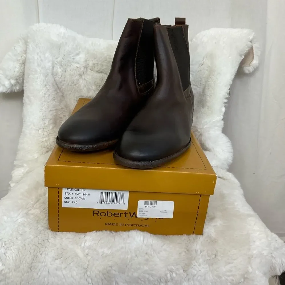 NEW Robert Wayne Men's Oregon Brown Leather Slip On Chelsea Boots Size 13D